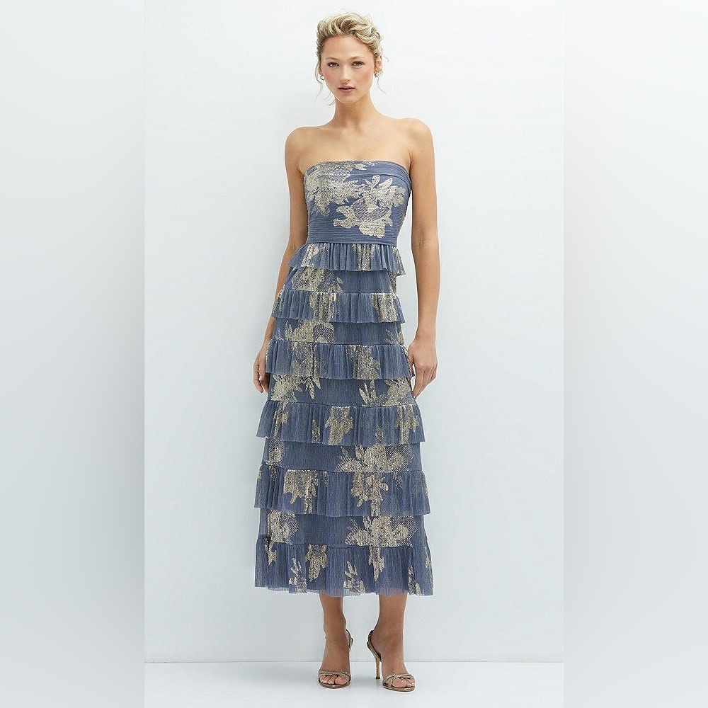 After Six Blue and Gold Floral Maxi Dress